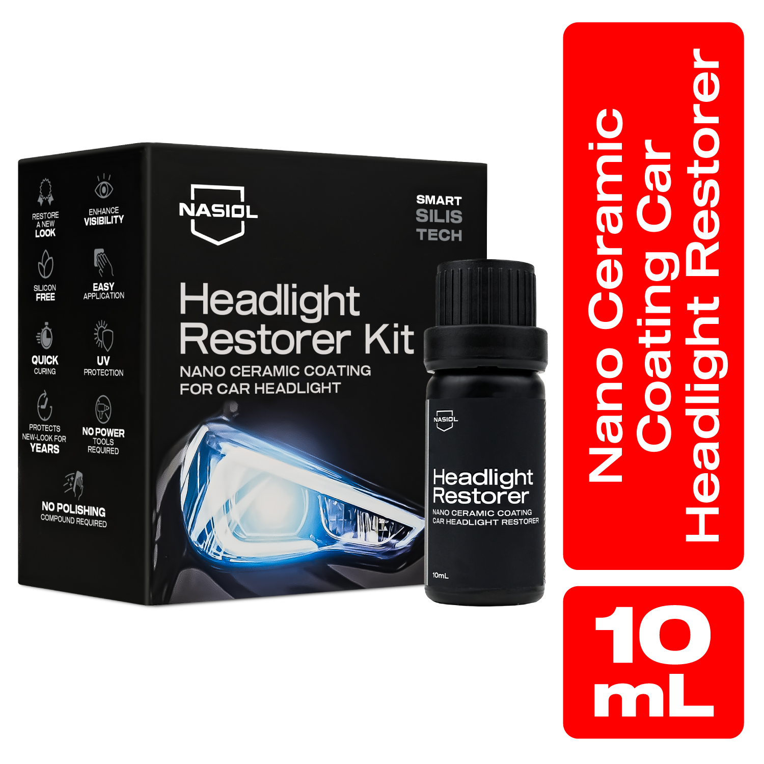 Nasiol Headlight Restorer Kit | Headlight Protection, 10mL